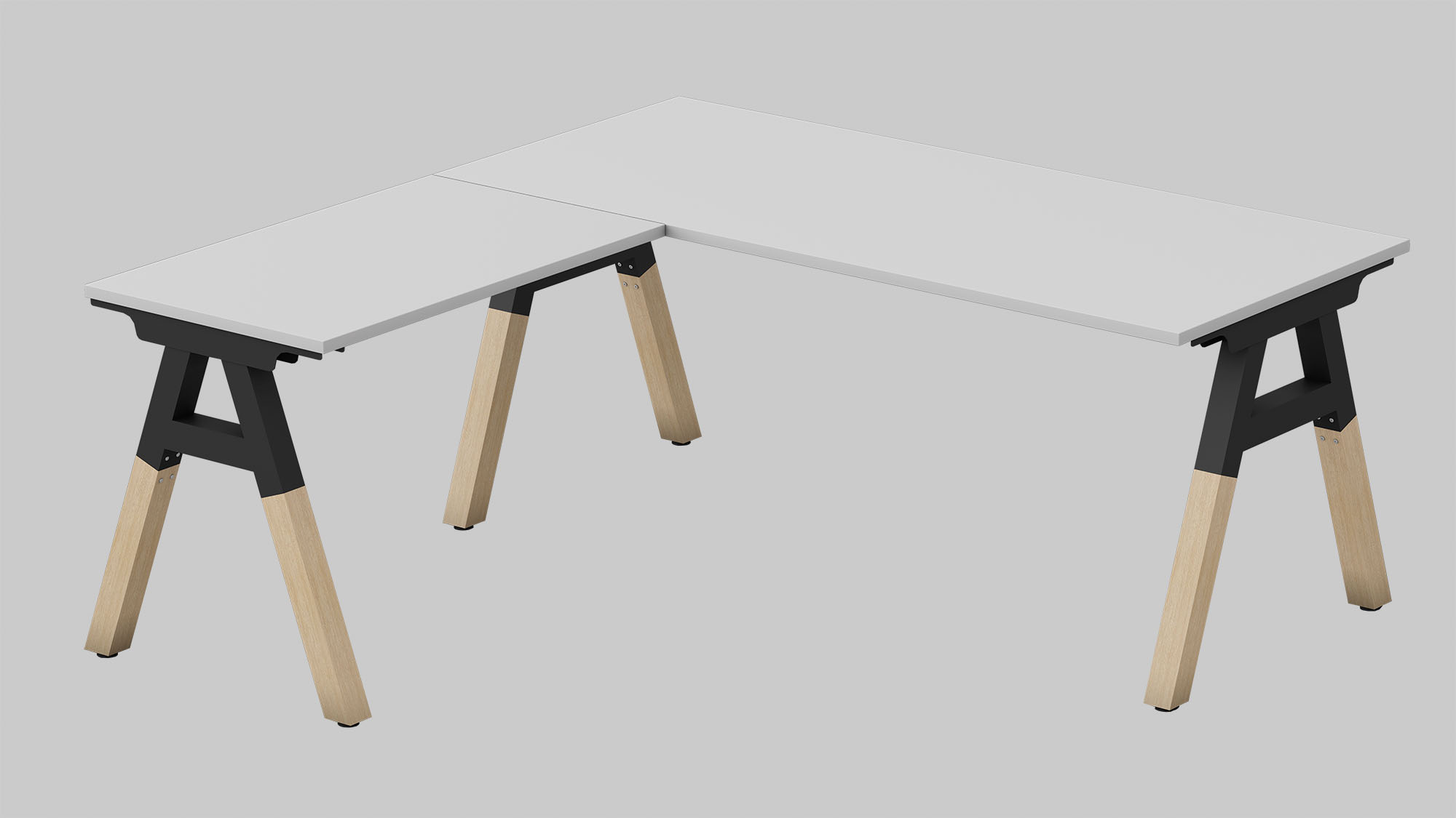 Desk+Return in white top with black frame+timber legs