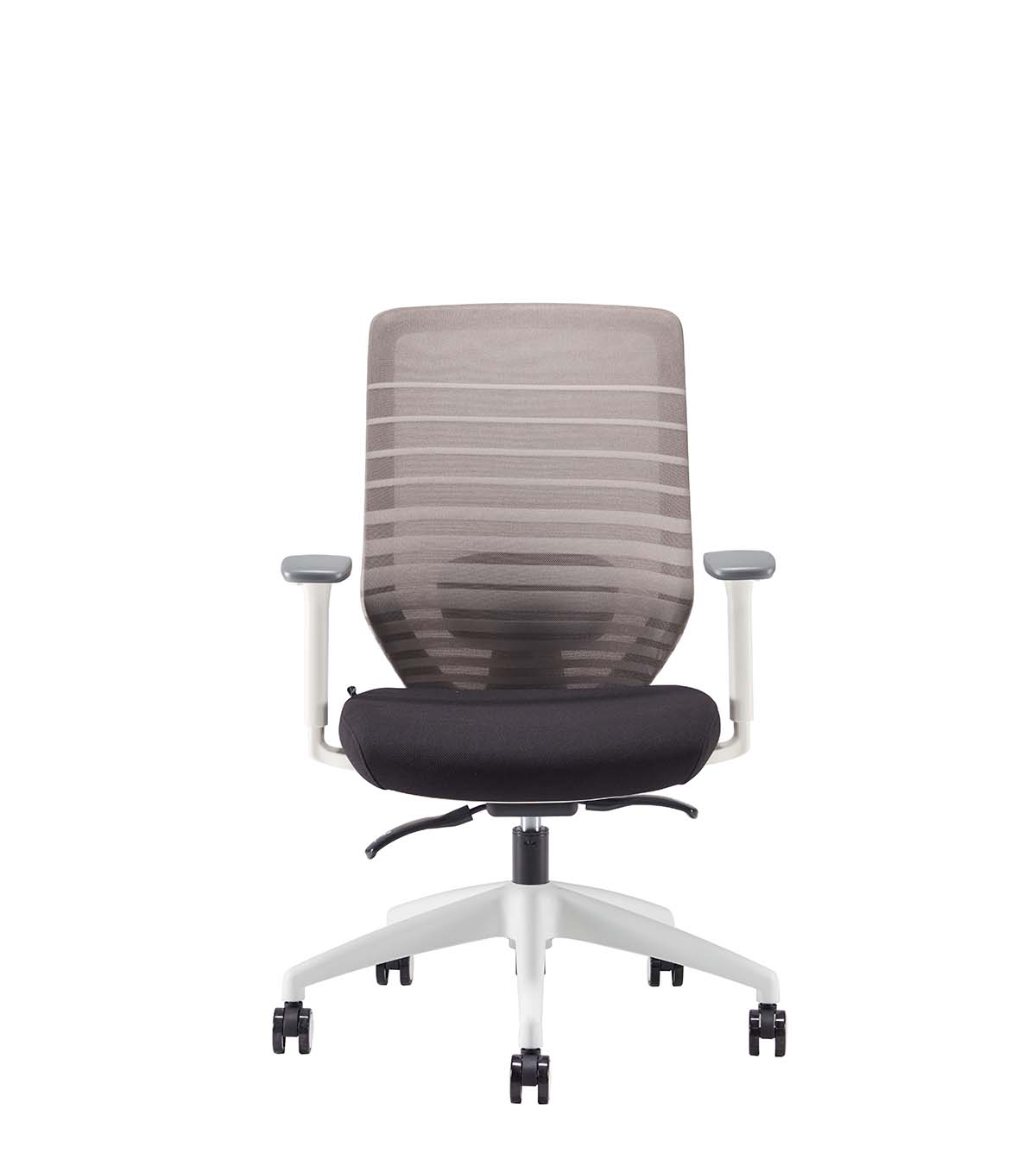 White frame task chair with mesh back and fabric seat