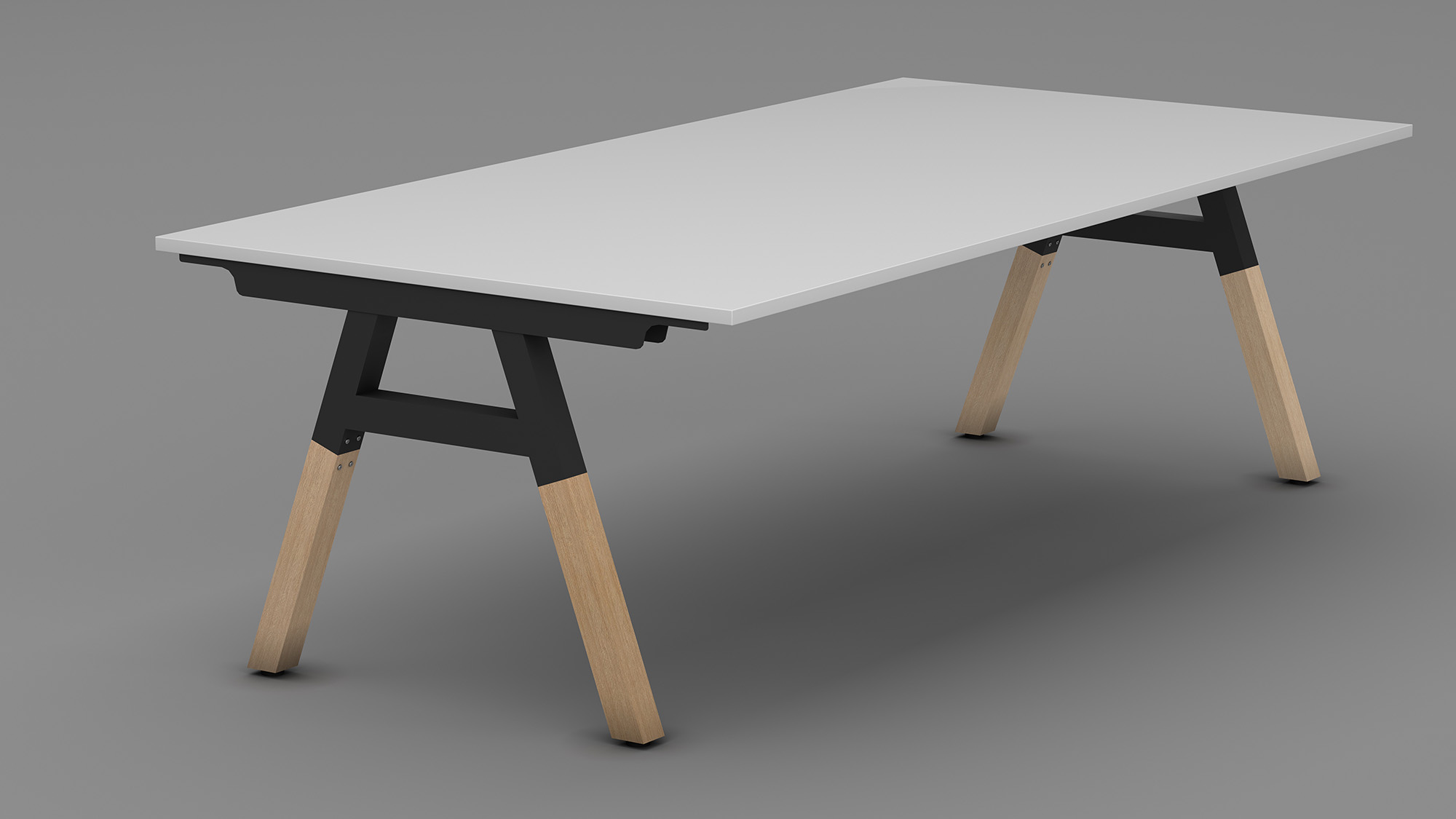 Boardroom table in white top with black metal frame+timber legs