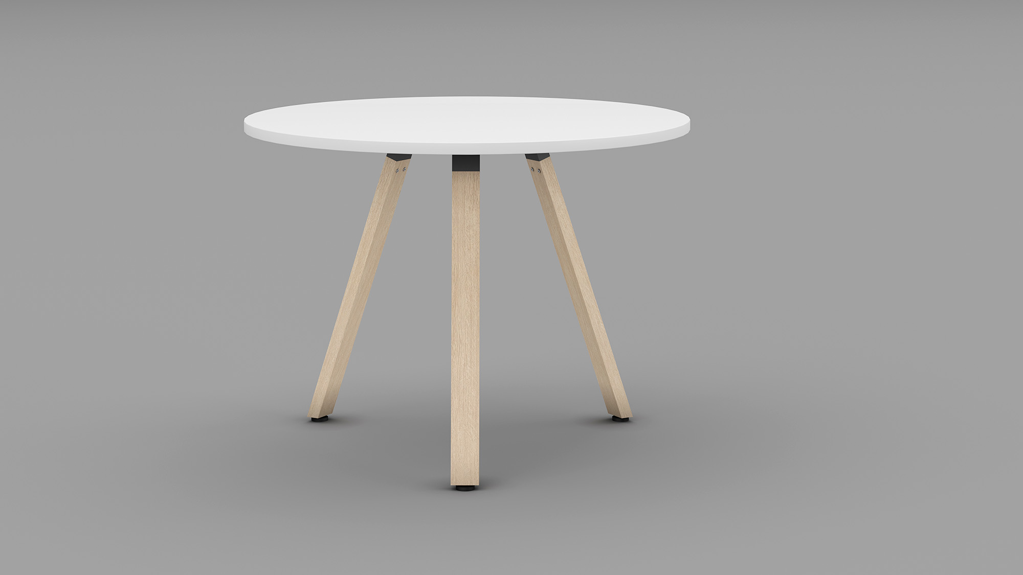White top round table with timber legs