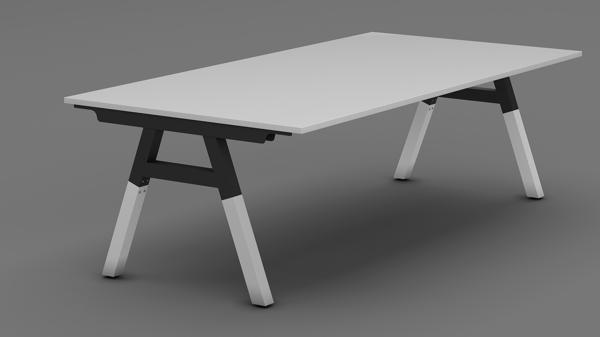 Boardroom table in white top with black metal frame+white legs