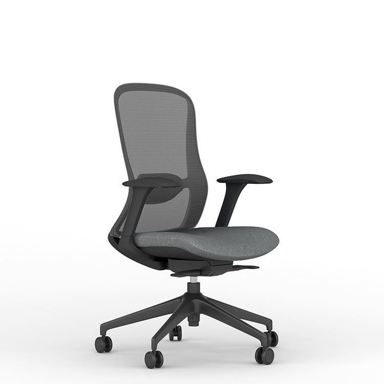 Exec chair, black body and light grey mesh and fabric