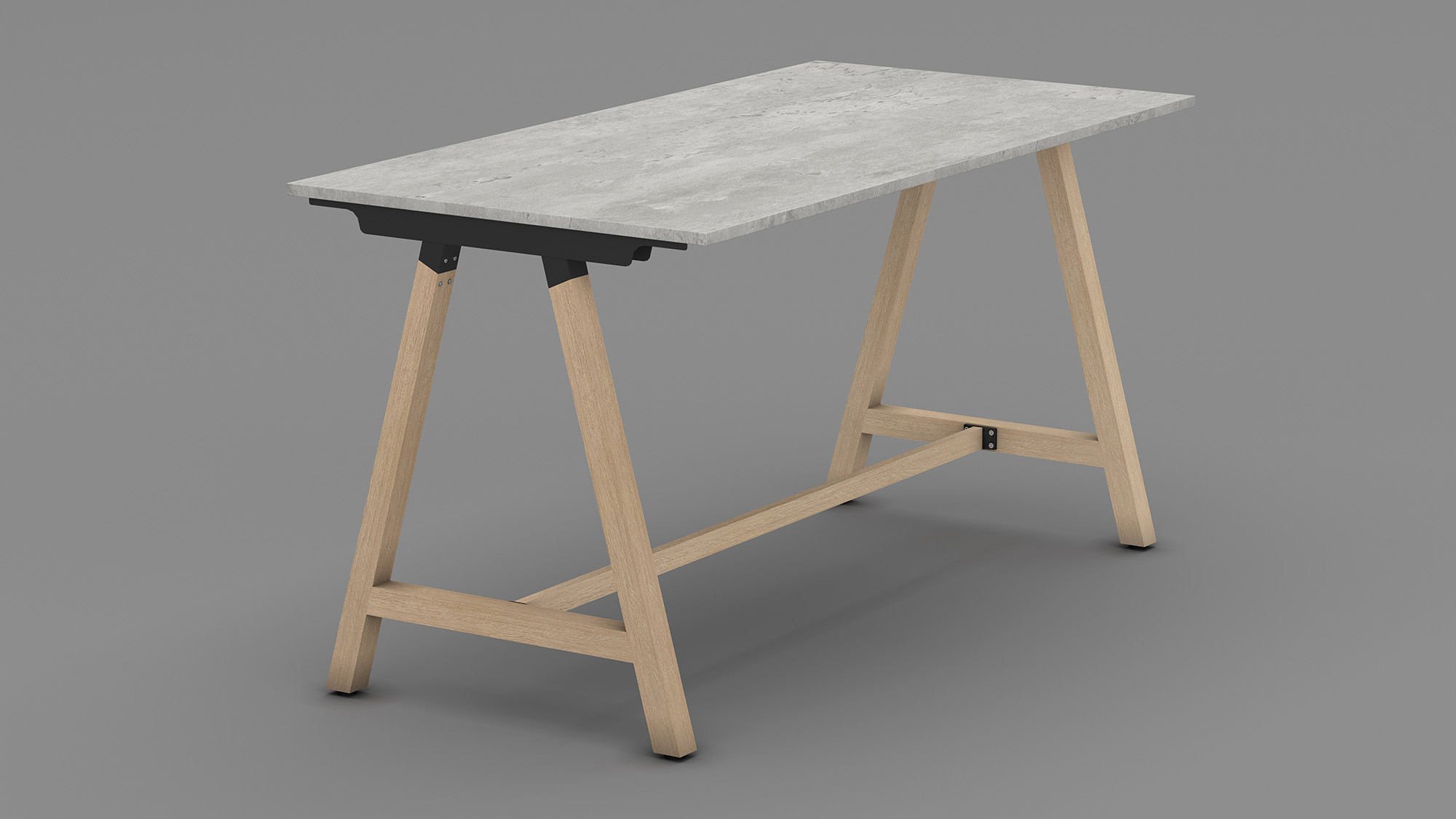 Dry bar table in cement top with black metal frame+wood looking metal legs