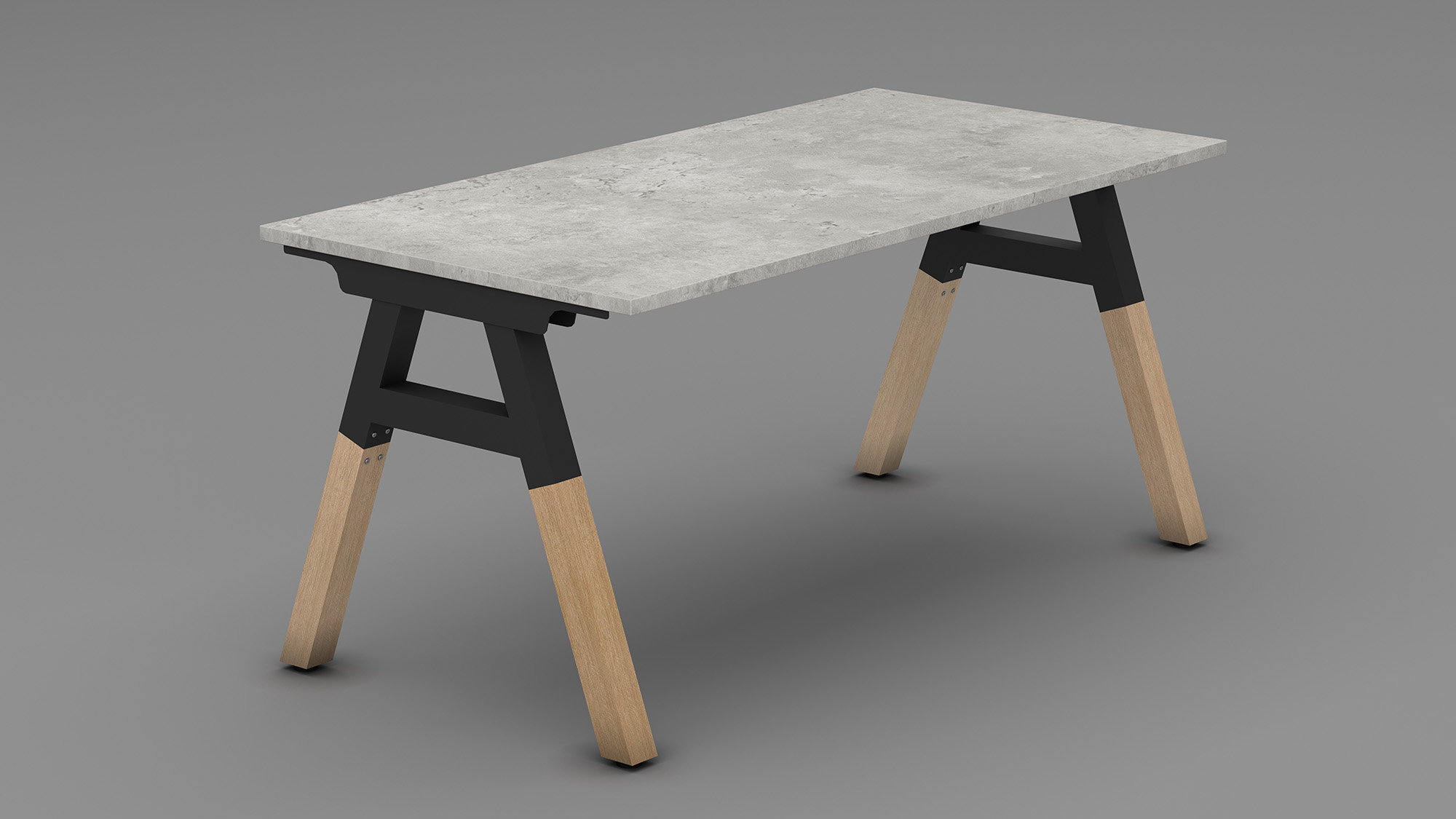 Office desk in cement top with back metal frame+timber legs