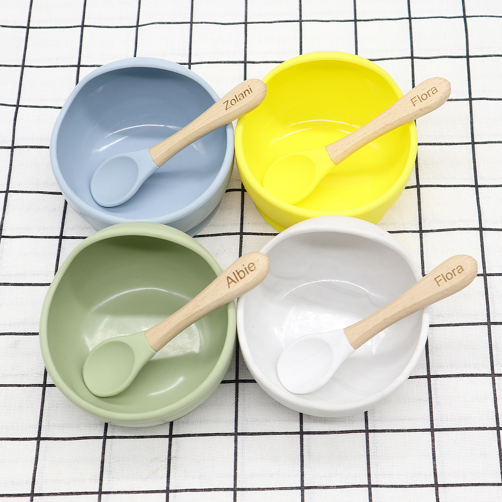silicone wood baby spoons