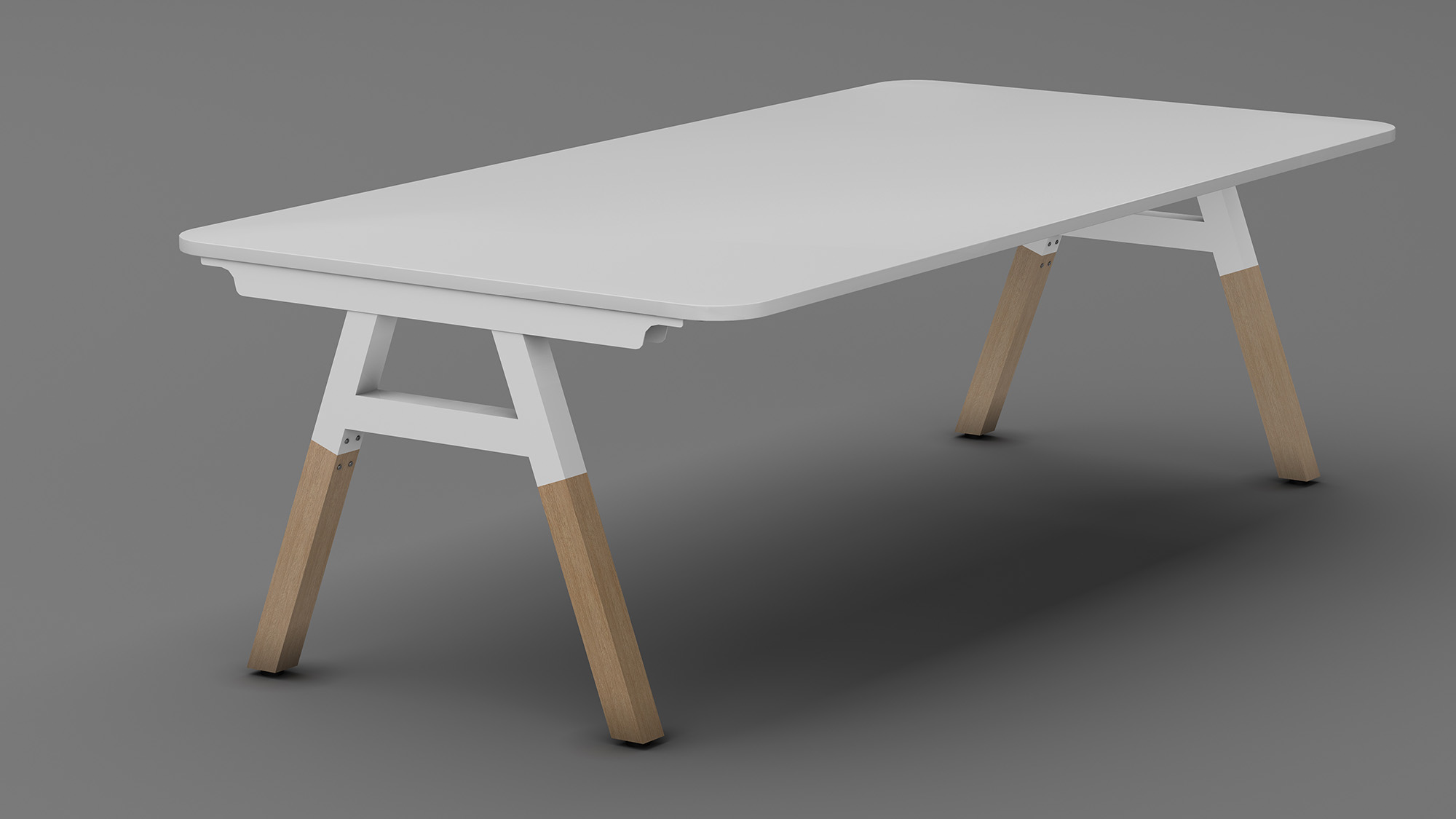 Conference table in white top with white metal frame+timber legs