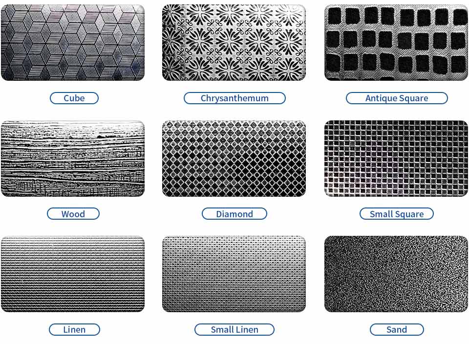 stainless steel embossed pattern finishes