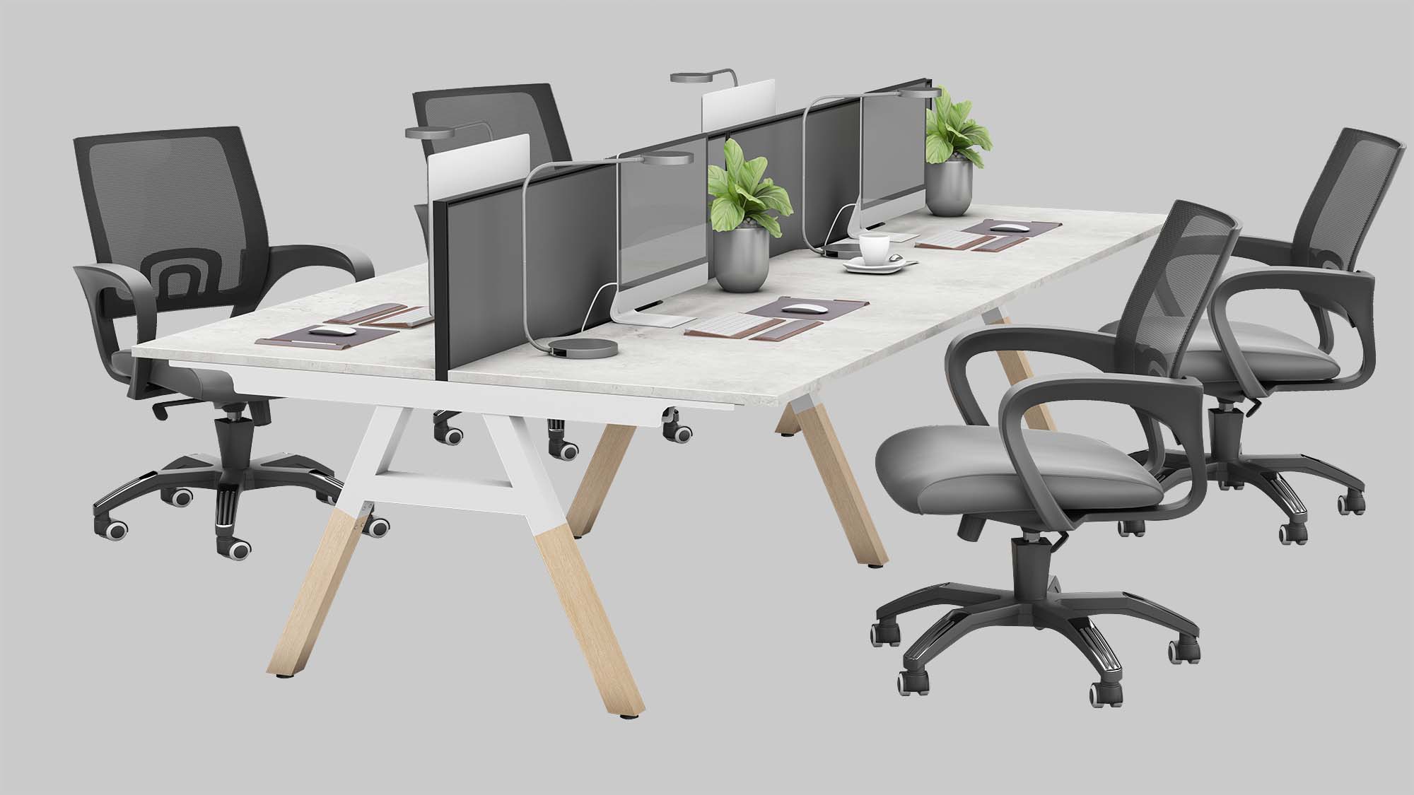 4 seat benches with cement top and white frame+timber