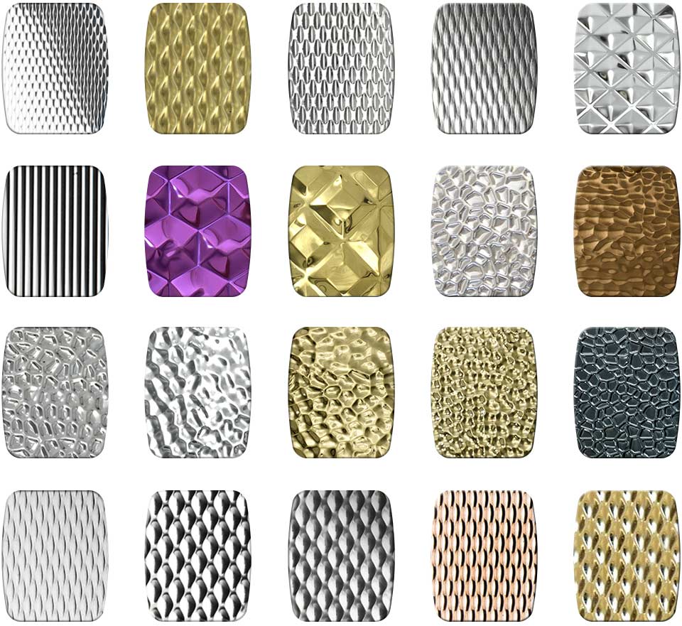 Stamped stainless steel finishes Stamped stainless steel finishes