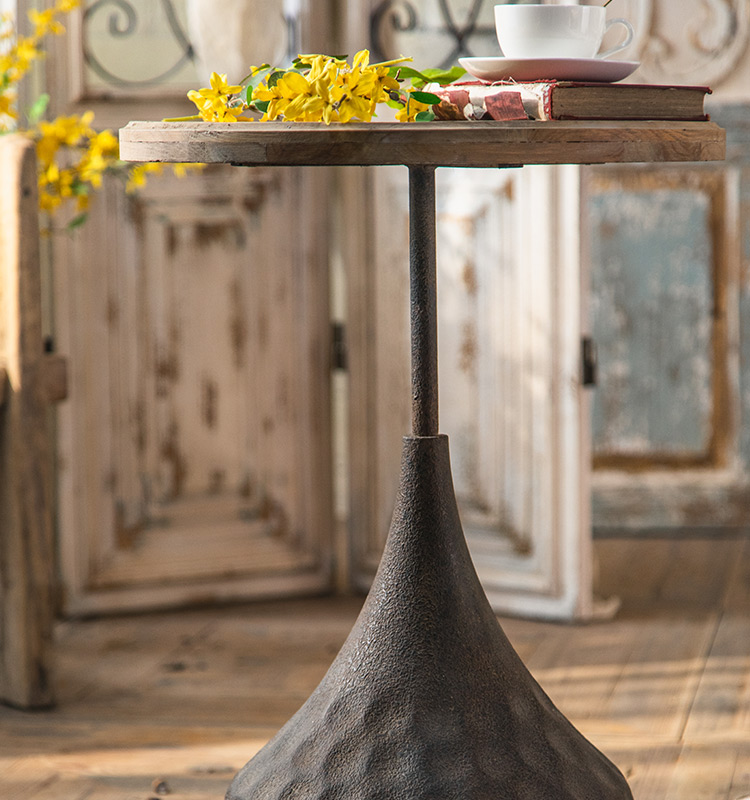 round wood and iron coffee table