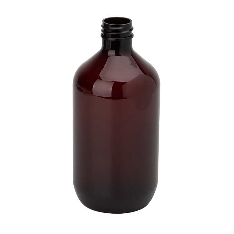 brown clear plastic bottle