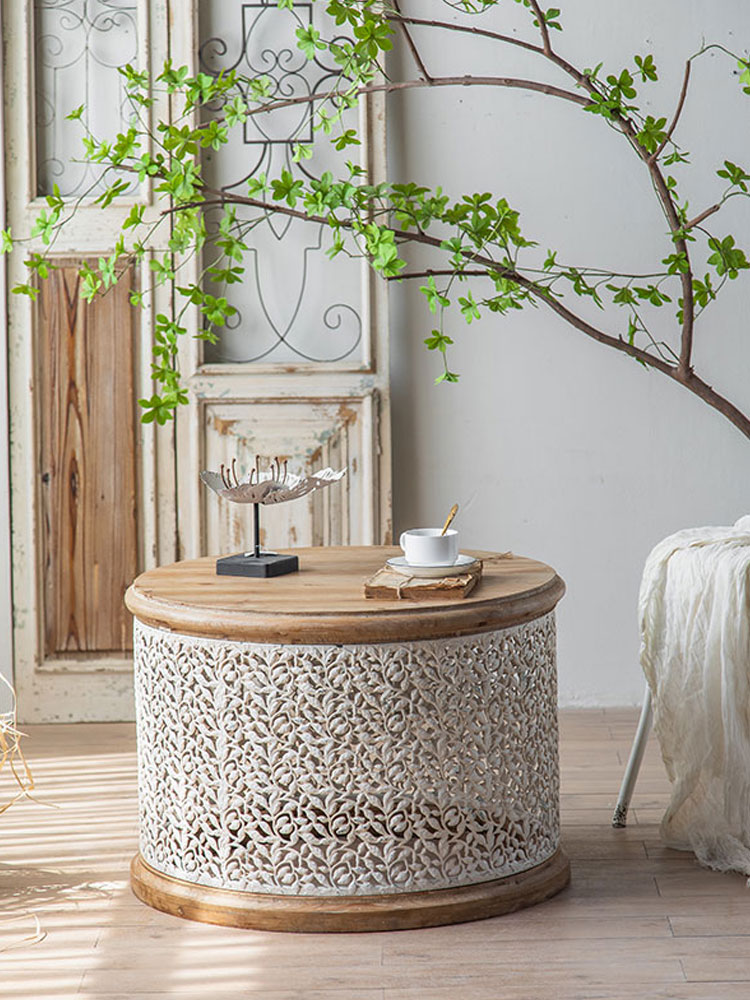 wood circular side table