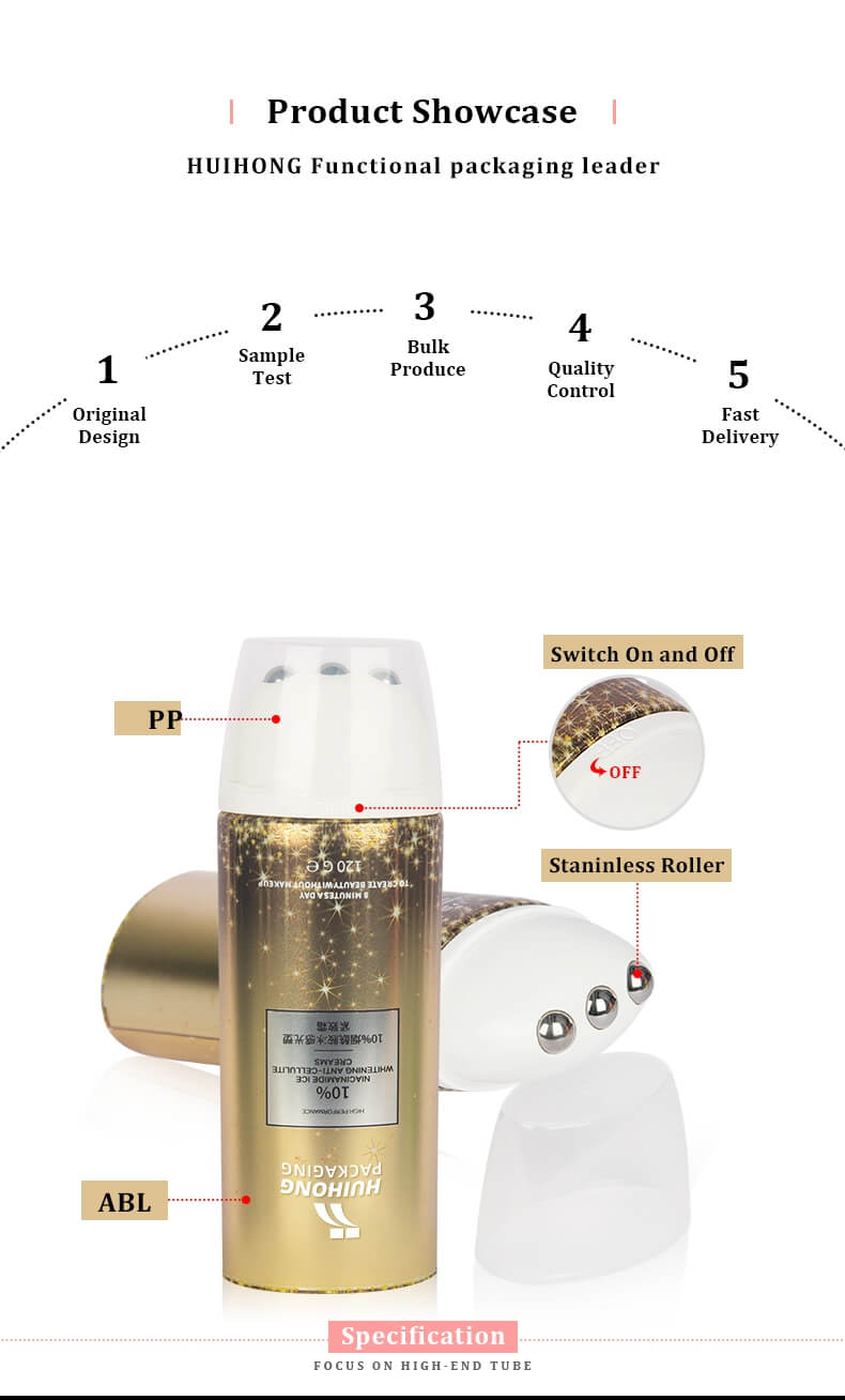 Highgloss Gold Cosmetic Cream Tube Aluminum Plastic 3 Ball Massage Tube