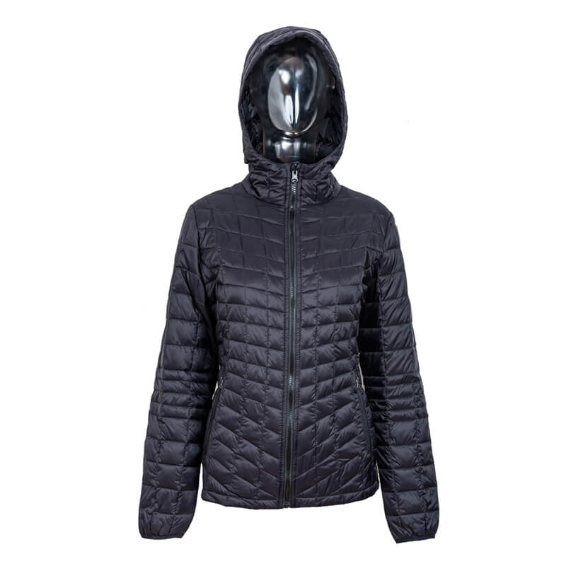 Ladies' Black Hooded Padded Quilted Jacket 