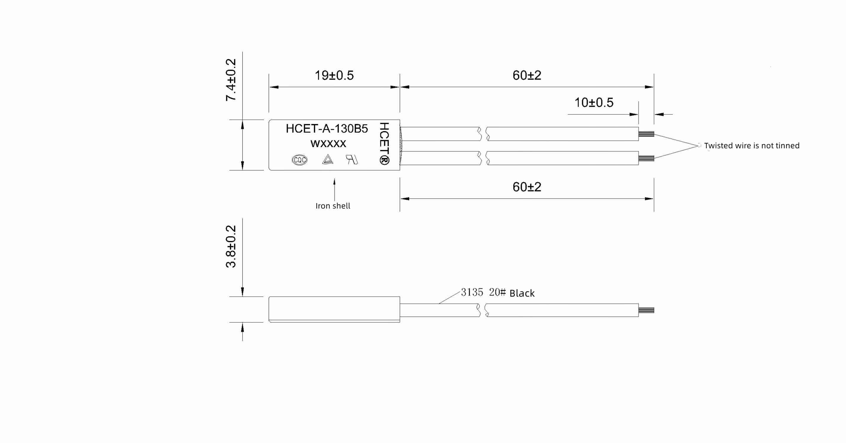 small size thermal protector drawing