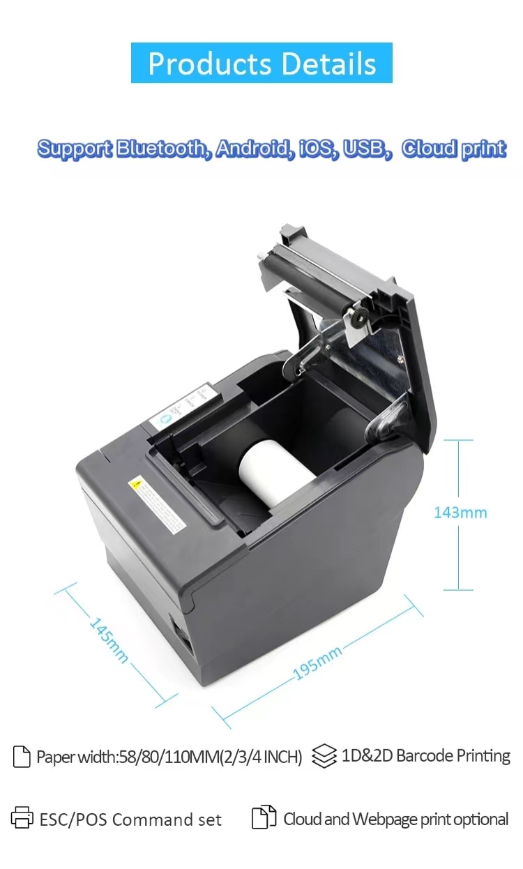 High speed 3inch thermal receipt printer  80mm pos thermal printer with auto cutter CK821