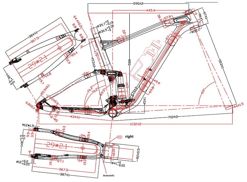 Full Suspension bike Frame drawing