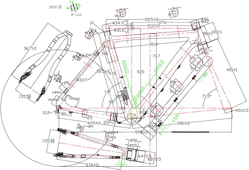 drawing for CYCLOCROSS bike framesets