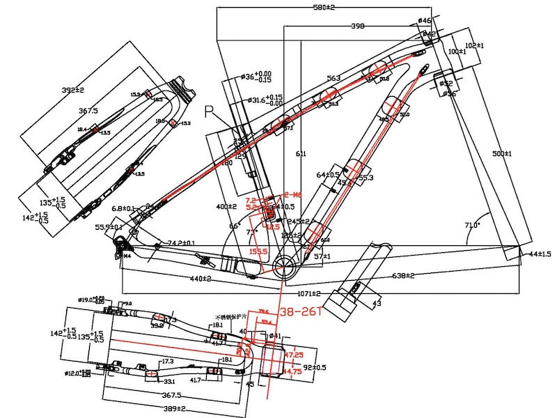 2D drawing carbon mountain bike frames