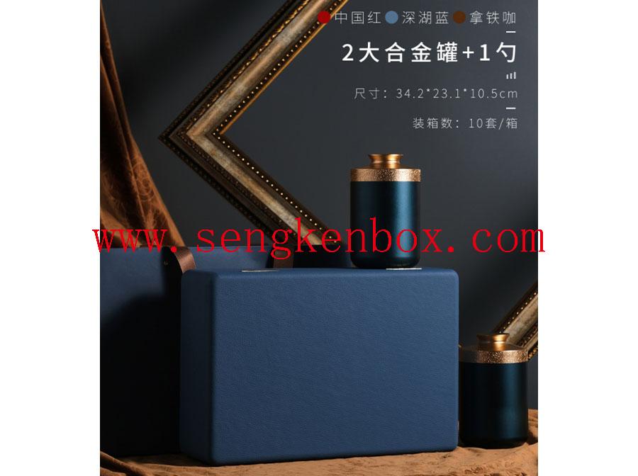 Deep Lake Blue Leather Tea Gift Box Deep Lake Blue Leather Tea Gift Box