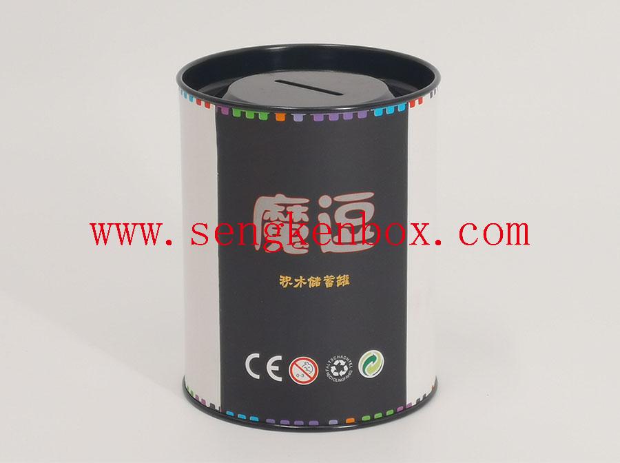 Construction Toys Packaging Paper Canister with Metal Coin Slot Lid Construction Toys Packaging Paper Canister with Metal Coin Slot Lid