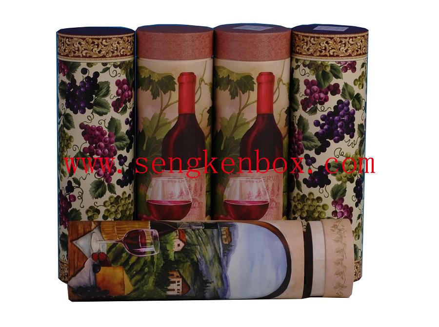 Flat Lid Wine Packaging Round Cardboard Cans Box with Rope Flat Lid Wine Packaging Round Cardboard Cans Box with Rope