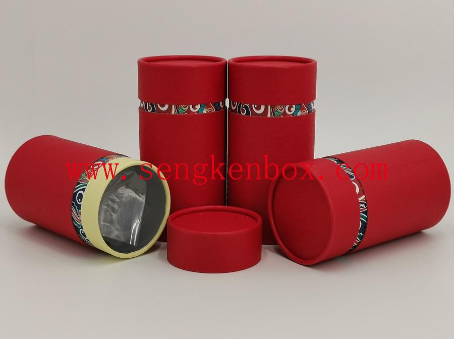 Red Kraft Paper Cardboard Canister For Christmas Gift Packaging Red Kraft Paper Cardboard Canister For Christmas Gift Packaging