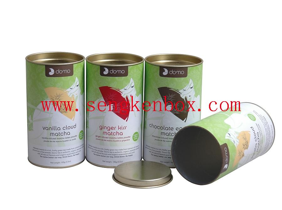 Inserted Flat Metal Top Paper Matcha Tea Packaging Canister Inserted Flat Metal Top Paper Matcha Tea Packaging Canister
