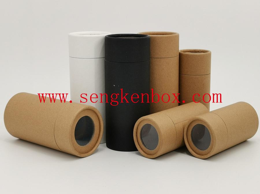 Eco-friendly Paper Cardboard Canister Packaging Tube with Clear PET Window Eco-friendly Paper Cardboard Canister Packaging Tube with Clear PET Window