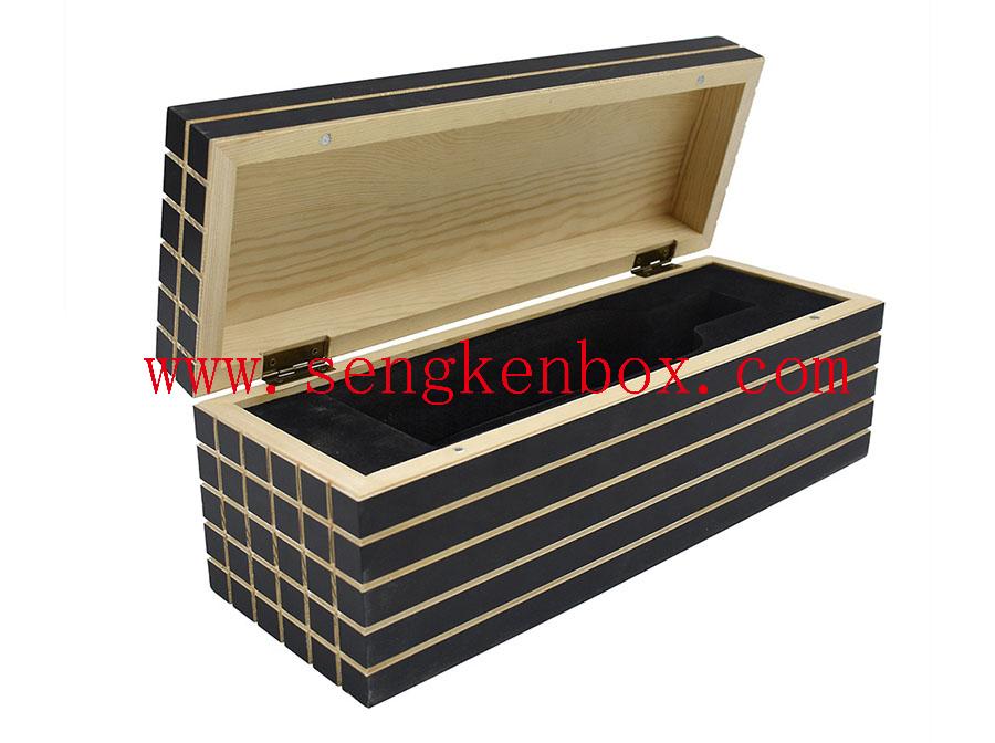 Black Striped Checked Wine Wooden Box Black Striped Checked Wine Wooden Box