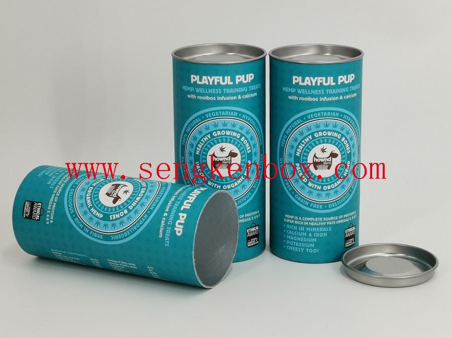 Dog Nutritional Food Packaging Cardboard Tube with Tin Lid Dog Nutritional Food Packaging Cardboard Tube with Tin Lid
