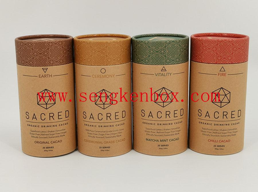 Food Grade Round Paper Cardboard Canister for Cacao Packaging Food Grade Round Paper Cardboard Canister for Cacao Packaging