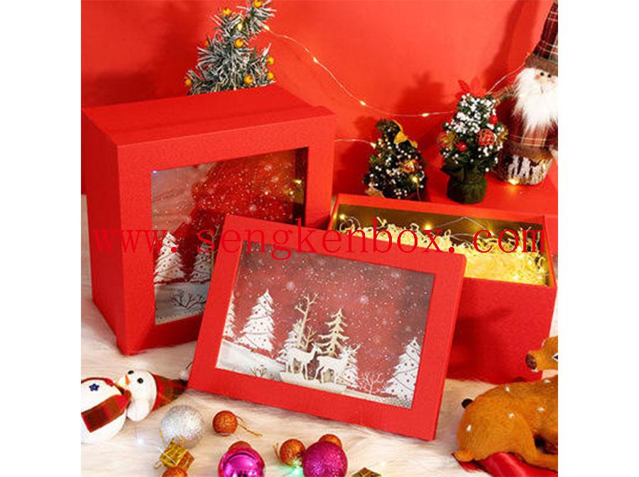 Christmas Red Gift Christmas Tree Lid Paper Box With Viewable Layer Christmas Red Gift Christmas Tree Lid Paper Box With Viewable Layer