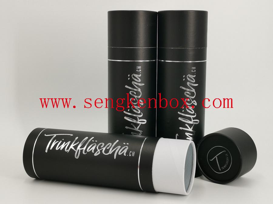 Black Art Paper Canister with Silver Stamping for Present Packaging