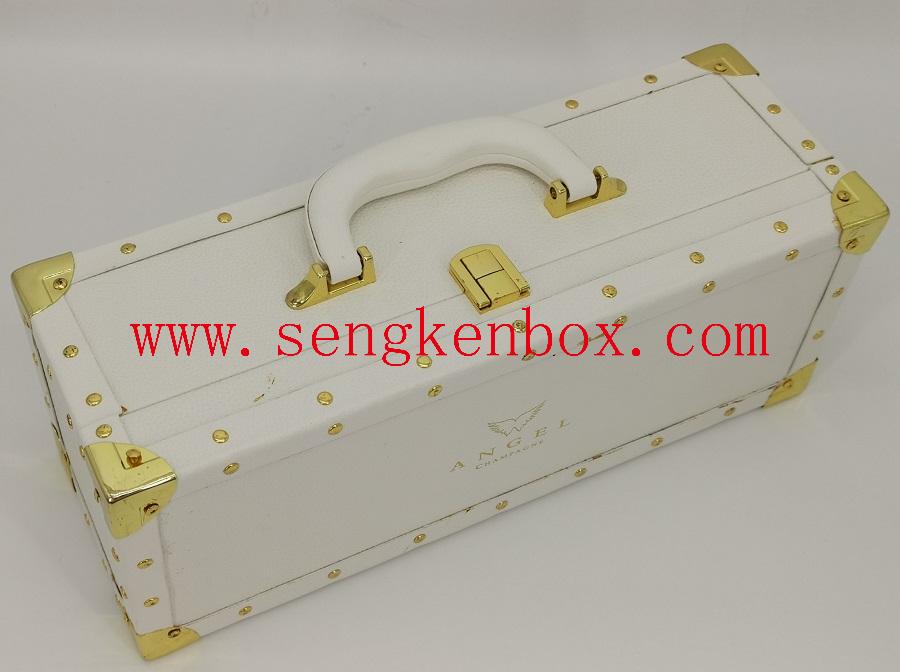 Champagne Wine Packaging Metal Lock PU Leather Rigid Gift Box
