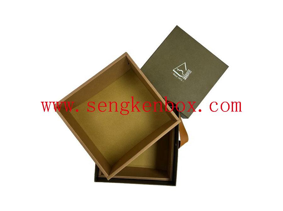 Paper Gift Box With Leather Handle Paper Gift Box With Leather Handle