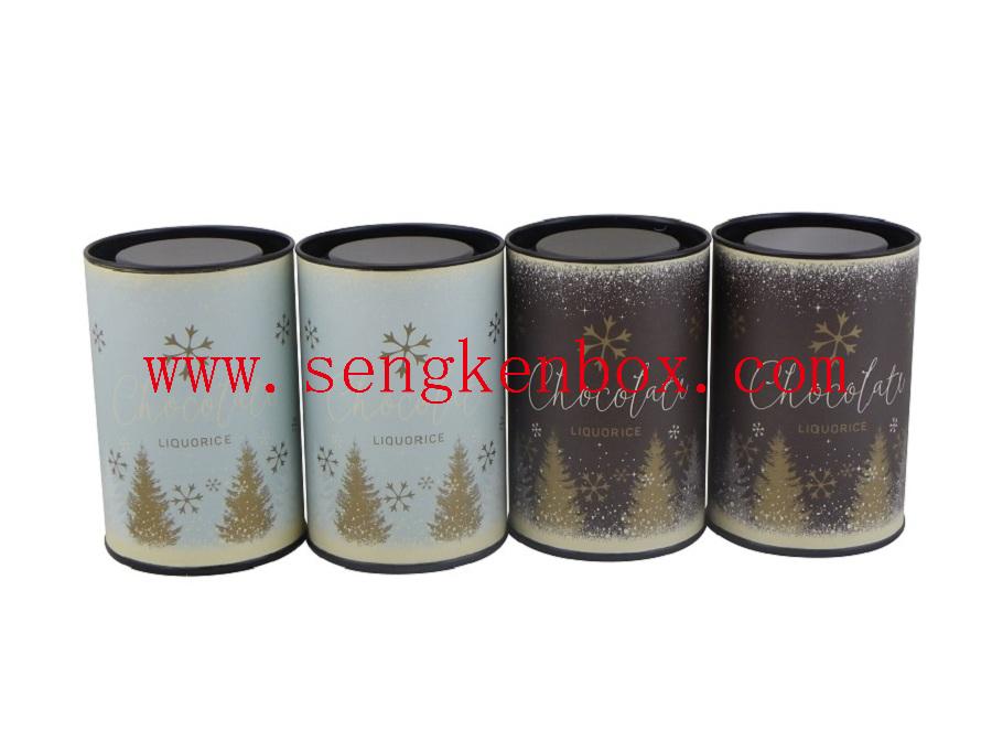 Christmas Gift Chocolate Packaging Paper Cans with Tin Lid Christmas Gift Chocolate Packaging Paper Cans with Tin Lid