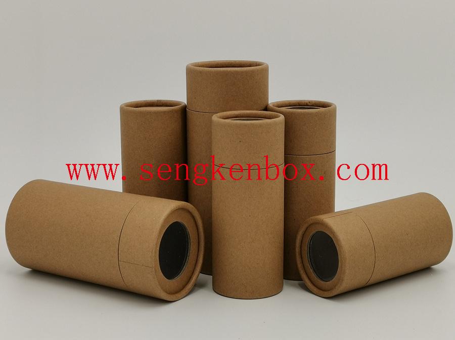 Tea Packaging Brown Kraft Paper Canister with Clear PET Window 