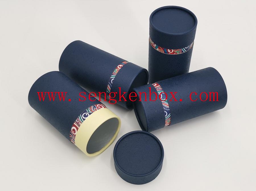 Navy Blue Paper Cardboard Cans For Loose Tea Leaves Packaging Navy Blue Paper Cardboard Cans For Loose Tea Leaves Packaging
