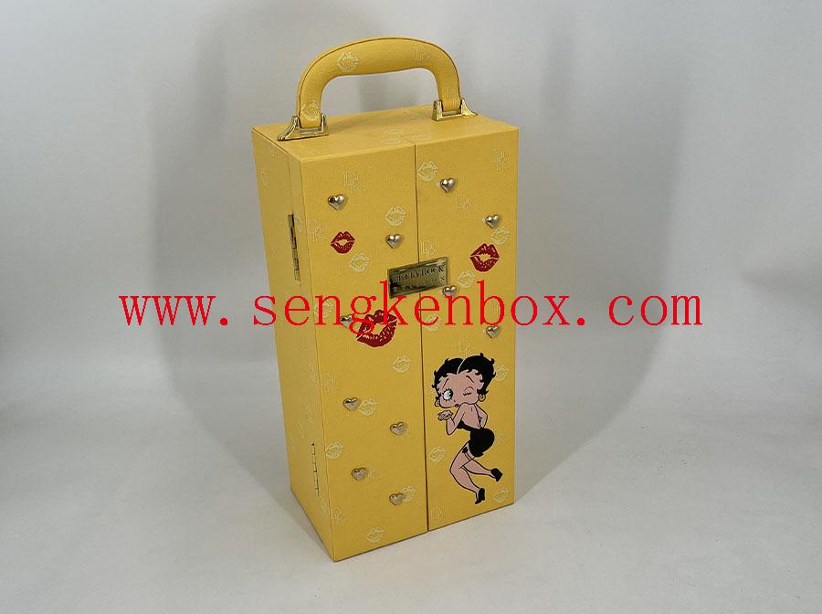 Double Door Champagne Cartoon Pattern Leather Case Double Door Champagne Cartoon Pattern Leather Case