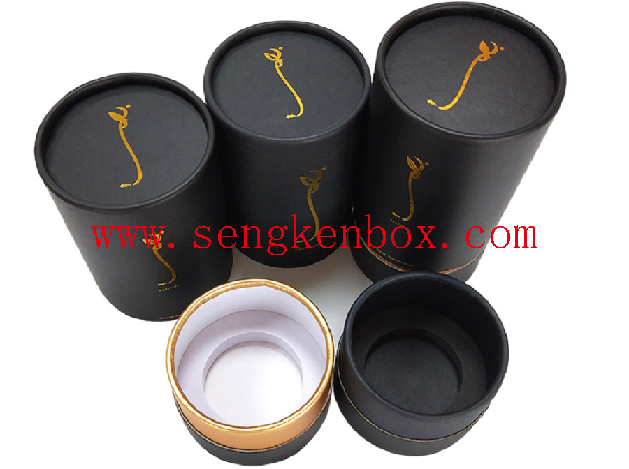 Perfume Packaging Black Cardboard Cans with Gold Neck and EVA