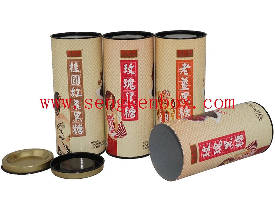 Composite Paper Brown Sugar Tube Packaging with Black Tinplate Lid