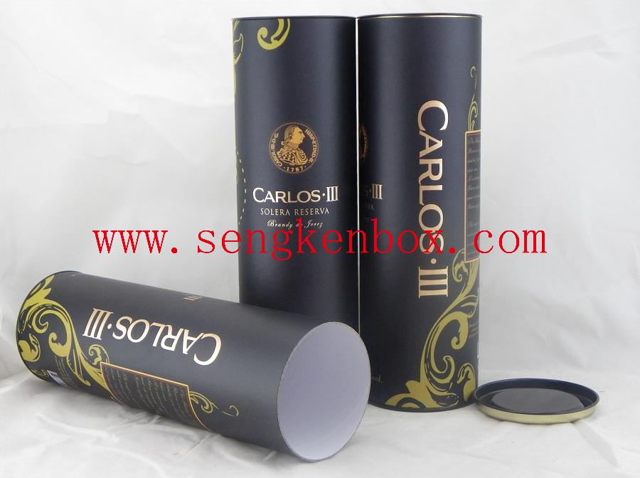 Cylinder Wine Packaging Paper Tube Cardboard Box with Tinplate Lid