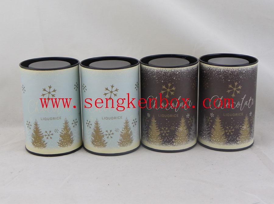 Chocolate Packaging Paper Canister With Inserted Tinplate Lid Chocolate Packaging Paper Canister With Inserted Tinplate Lid