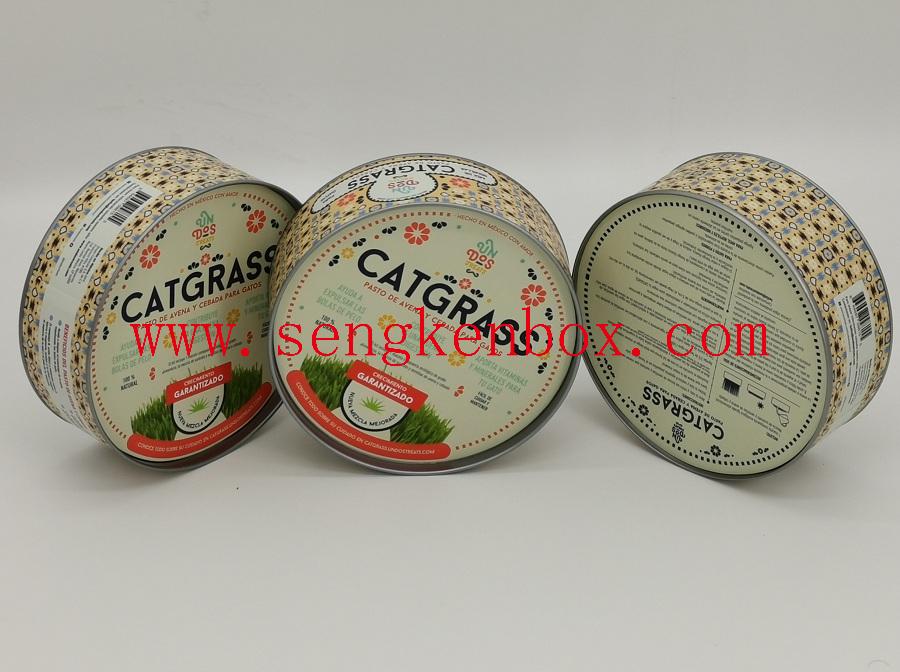 Round Catgrass Seeds Packaging Paper Cans with Flat Metal Top Round Catgrass Seeds Packaging Paper Cans with Flat Metal Top