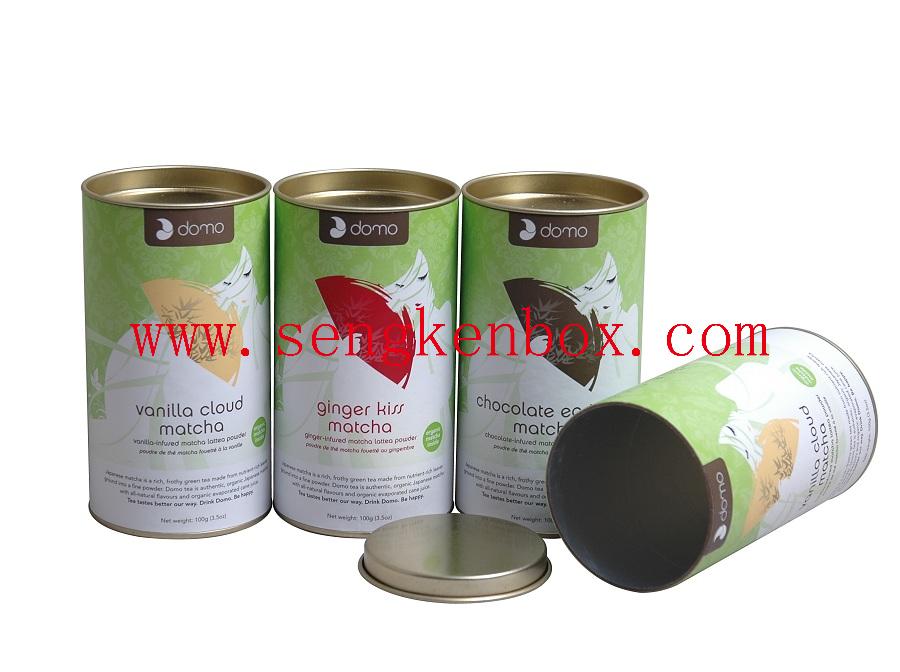 Inserted Flat Metal Top Paper Matcha Tea Packaging Canister