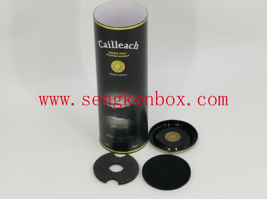 Cylinder Single Wine Whiskey Packaging Box with Tinplate Lid