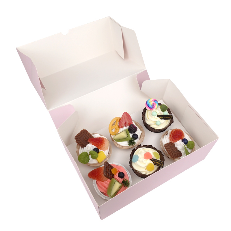 6 Cupcakes dessert pink paper box 