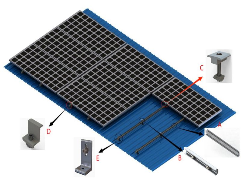 Anodized Surface Pitched Tin Roof Mounting