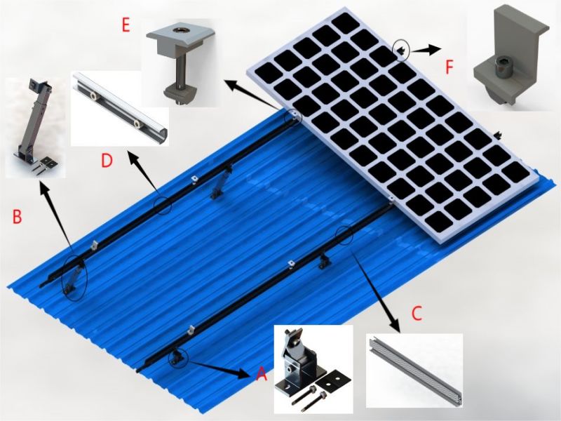 Anodized Surface Adjustable Tin Roof Solar Panel Mounting System